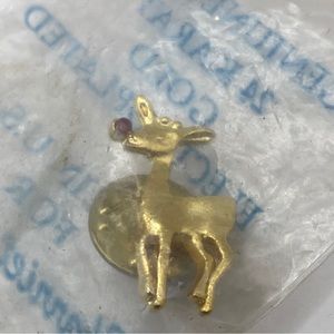 Vintage Harriet Carter Tie Tack/Pin Rudolph Genuine Ruby/24Kt Gold Plate New